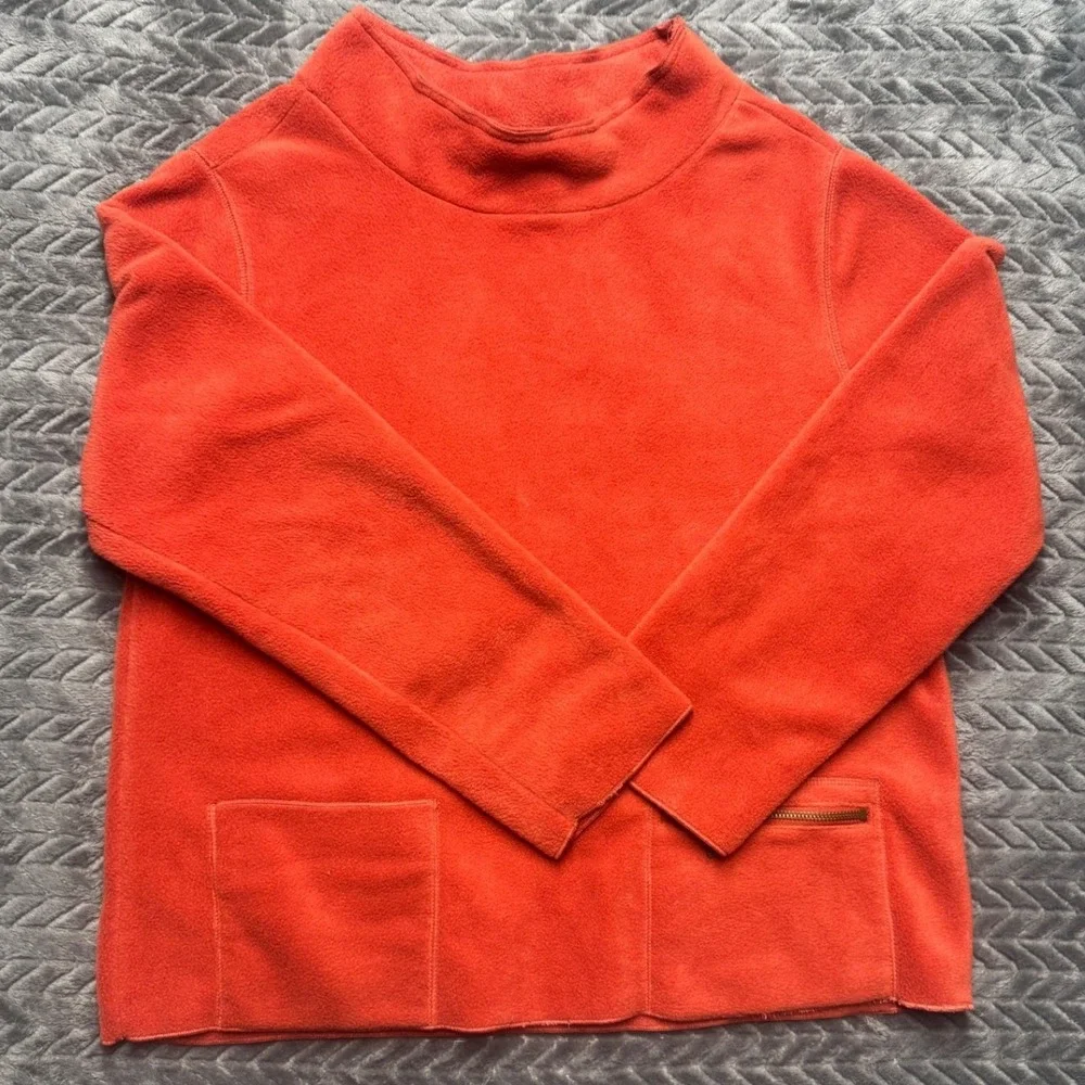 Apropos Small Orange Fleece Mock Neck Pullover Top Zipper Pocket‎ (1501)